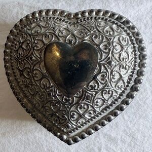 Antique Silver Heart-Shaped Trinket Box